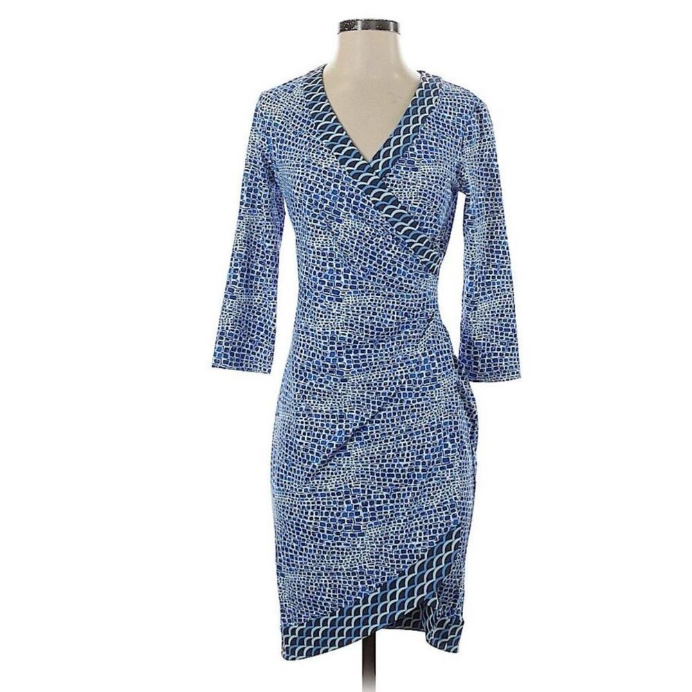 J. McLaughlin Catalina Cloth Blythe Faux Wrap Dress Size XS Blue Stretch